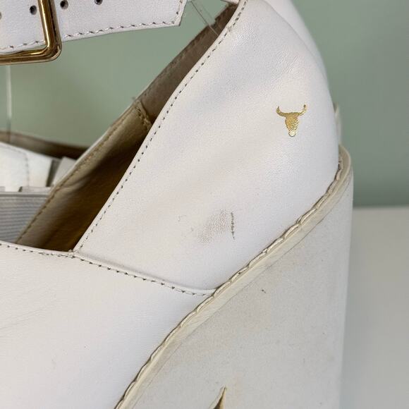 Windsor Smith POP Platform Womens 7 White Leather Block Heel Ankle Buckle Almond - Picture 7 of 14